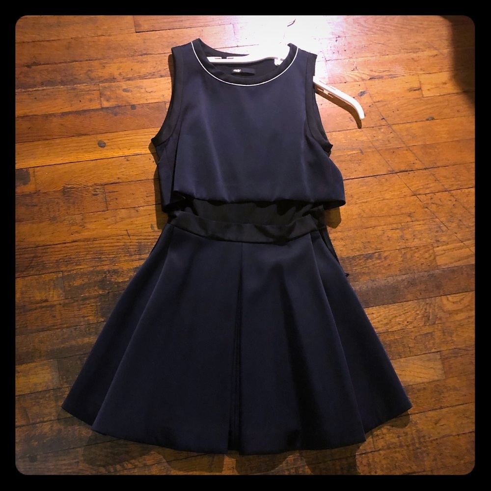 Maje Navy cocktail dress w/ sheer central panel - Picture 1 of 3